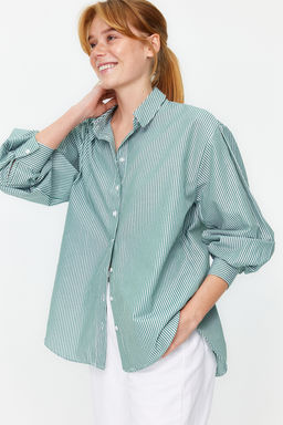 TRENDYOLMILLA Mavi Cizgili Oversize/Genis Kal?p Dokuma Gomlek TWOSS23GO00144  фото 2