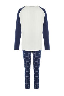 Lacivert %100 Pamuk Regular Fit Ekose Orme Pijama Tak?m? THMAW21PT0879