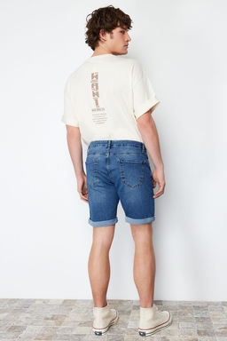 TRENDYOL MAN Mavi Slim Fit T?rm?k Destroylu Denim Kot Sort TMNSS21SR0727 - Trendyolmilla фото 12