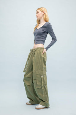 Coool Wide Leg Genis Paca Normal Bel Pantolon Gabardin Basic Duz Bagc?kl? Kargo Cepli - Defacto фото 4