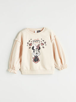 Bisiklet Yaka Minnie Mouse Bask?l? K?z ?ocuk Sweatshirt ve Tayt 2li