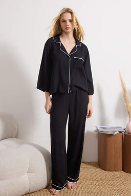 Siyah Biyeli Viskon Dokuma Pijama Tak?m? THMAW21PT0292