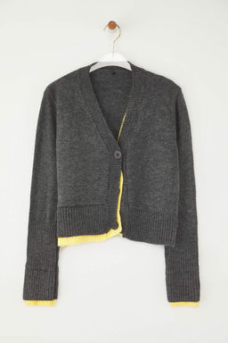 Gri Crop Renk Bloklu V Yaka Yumusak Dokulu Triko H?rka TWOAW26HI00069 - Trendyolmilla фото 5