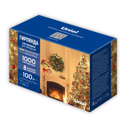 ULD-S10000-1000/DGA WARM WHITE IP20 Гирлянда светодиодная, 100м. 1000 светодиодов. Теплый белый свет. Провод зеленый. ТМ Uniel