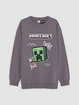 Bisiklet Yaka Minecraft Bask?l? Erkek ?ocuk Sweatshirt