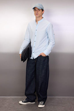 TRENDYOL MAN Koyu Yesil Slim Fit Basic Hakim Yaka Apoletli %100 Pamuklu Keten Gorunumlu Gomlek TMNSS20GO0188 - Trendyolmilla фото 43