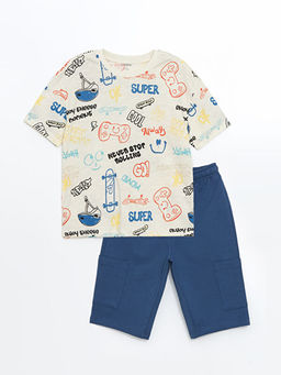 Bisiklet Yaka Bask?l? Erkek Bebek Ti??rt ve ?ort 2li