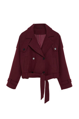 Bordo Yumusak Dokulu Mevsimlik K?sa Oversize Kase Ceket Kaban TWOAW25KB00049