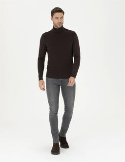 Kahverengi Slim Fit Bal_k__ Yaka Triko Kazak - Pierre cardin фото 4