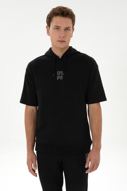 Erkek Comfort Fit Kap__onlu K_sa Kollu Siyah Sweatshirt