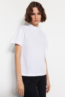 Beyaz-Siyah Beyaz Cizgili 2li Paket Basic Dik Yaka Orme T-Shirt TWOSS20TS1500