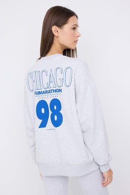 Teen Kar Melanj Ici Polarl? S?rt ve On Bask?l? Oversize/Genis Kesim Orme Sweatshirt TWOAW26SW00151 - Trendyolmilla фото 9