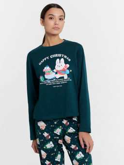 Пижама женская зеленая с принтом и надписью "Happy Christmas"