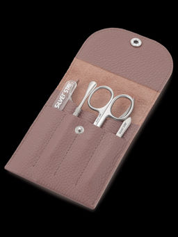 Маникюрный набор кофейный, натур кожа, 5 предметов, на кнопке - Silver star фото 2