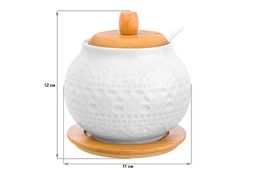 Сахарница Elan Gallery Белое кружево 620 мл с ложкой и деревянной крышкой на подставке  фото 2