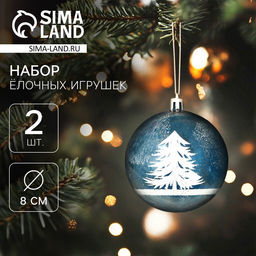 Ёлочные игрушки Зимняя сказка, шары новогодние, d=8 см, набор 2 шт., бело-голубой