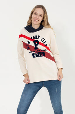 Kad_n Ekru Kap__onlu Sweatshirt