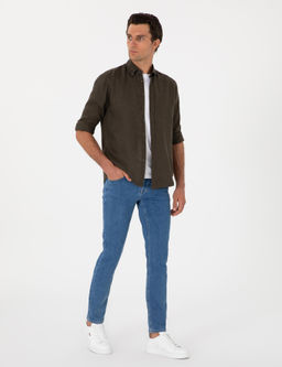 Koyu Haki Regular Fit %100 Keten G_mlek