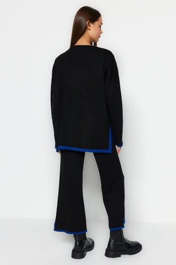 Siyah Genis Kal?p Kontrast Renkli Triko Alt-Ust Tak?m TWOAW24AU00062