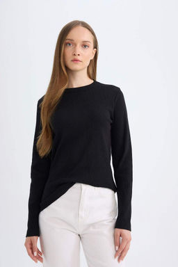 Туника-футболка с длинными рукавами и длинными рукавами в рубчик обычного кроя