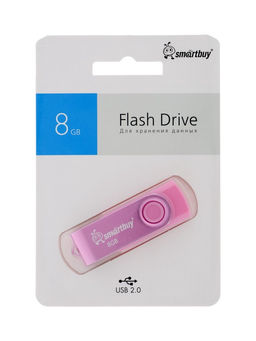 Флешка Smartbuy Twist, 8 Гб, USB 2.0, чтение до 25 Мб/с, запись до 15 Мб/с, розовая