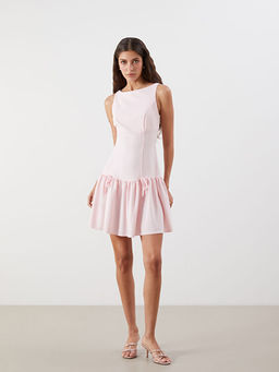 Bisiklet Yaka A Kesim Poplin Mini Elbise