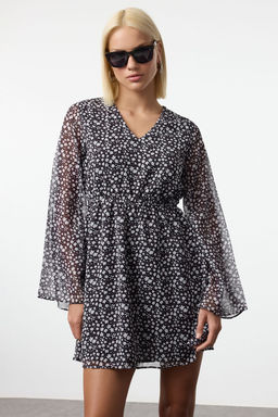 TRENDYOLMILLA Cok Renkli Etegi Belden Ac?lan Mini Astarl? Sifon Dokuma Elbise TWOAW25EL00570  фото 2