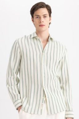 Regular Fit Polo Yaka Uzun Kollu Cizgili Gomlek