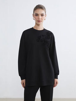 Bisiklet Yaka ?i?ekli Kad?n Sweatshirt Tunik