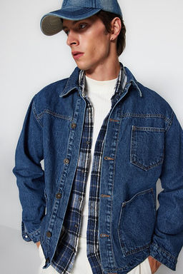 Orta Mavi %100 Pamuk Regular Fit Denim Kot Ceket TMNAW24CE00004 - Trendyolmilla фото 2