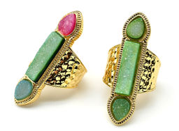 Кольцо Султан с друзами агата в золотистом металле цв.зеленый