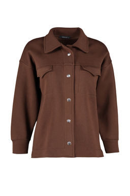 Kahverengi Oversize/Genis Kal?p Cepli ve Dugmeli Polo Yaka Ici Polarl? Orme Ceket TWOAW24CE00000 - Trendyolmilla фото 6