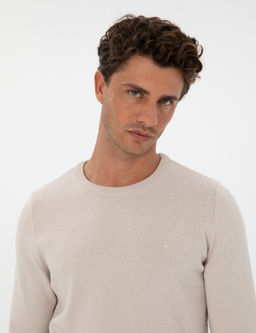 Krem Slim Fit Bisiklet Yaka Basic Triko Kazak - Pierre cardin фото 2