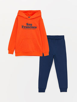 Bask?l? Uzun Kollu Erkek ?ocuk Hoodie ve E?ofman Alt?