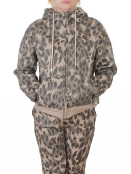 869-3 BEIGE/LEOPARD Костюм спортивный зимний женский (95% хлопок, 5% полиэстер)