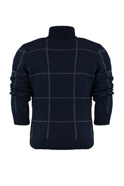 Lacivert Slim Fit Yunlu Bal?kc? Yaka Ekose Desenli Triko Kazak TMNAW21KZ0398 - Trendyolmilla фото 7