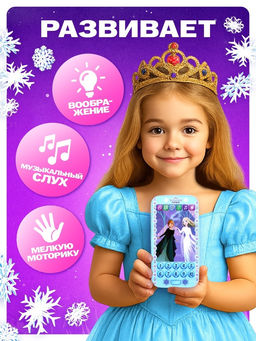 Телефон музыкальный детский «Холодное сердце», звук, батарейки, Disney