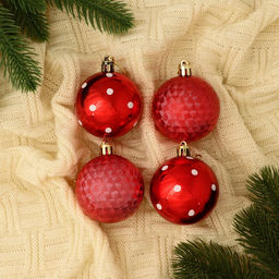 Ёлочные игрушки Новогодние забавы, шары новогодние, d=5.5 см, набор 4 шт., горошек, красный - Зимнее волшебство фото 2