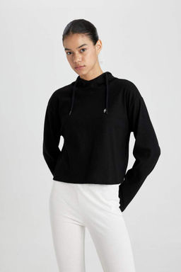 DeFactoFit Футболка стандартного кроя с капюшоном и вышивкой в рубчик с длинными рукавами  фото 4