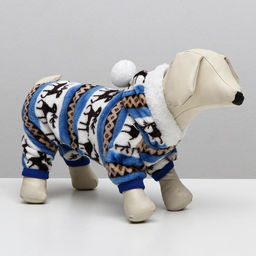 Комбинезон Олени с капюшоном, размер L (ДС 35 см, ОГ 45 см, ОШ 35 см), голубой