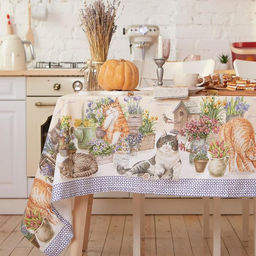 Скатерть Этель Уютные коты 220х147 см, 100% хлопок, саржа 190 г/м2