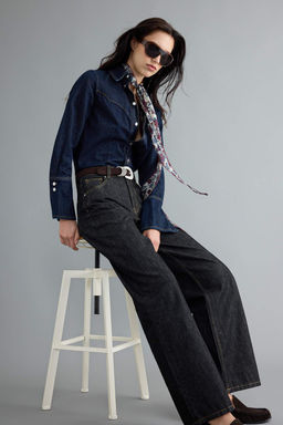 Siyah %100 Pamuk Raw Normal Bel Geni_ Wide Leg Jeans TWOAW27JE00083