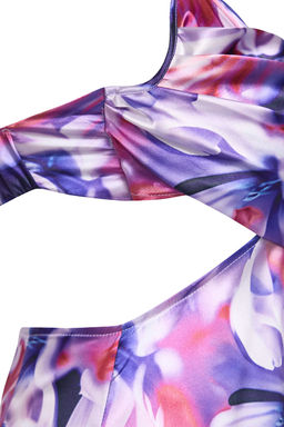 TRENDYOLMILLA Pembe-Cok Renkli Cicek Desenli Dokuma Saten S?k Abiye Elbise TPRSS23EL00305  фото 12