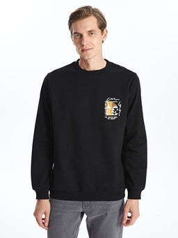 Bisiklet Yaka Bask?l? Erkek Kal?n Sweatshirt
