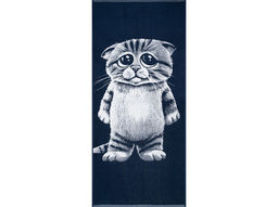 Полотенце махровое 6с102.411ж1 Кот печалька (т.синий2) 67х150см