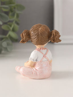 Фигурка полистоун «Малышка с хвостиками, с цветами в горшочке», розовый, 6×5.5×7.5 см