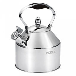 Чайник из нержавеющей стали "Kelli" 3,5л, со свистком, капсульное дно, силиконовая ручка, зеркальная полировка, черный (Китай)
