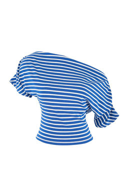 Lacivert Cizgili Regular Kal?p Asimetrik Yaka Buzgulu Crop Fitilli Esnek Orme Bluz TWOSS26BZ00376