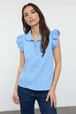 TRENDYOLMILLA Mavi Omuz ve Yaka Nak?s Detayl? Dokuma Gomlek TWOSS22GO0234  фото 2