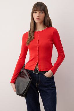 Teen Pembe Dugmeli Vucuda Oturan Esnek Orme Bluz | TWOAW26BZ00007 - Trendyolmilla фото 14